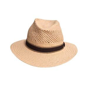 Classic Straw Fedora Hat with Brown Band - Women's